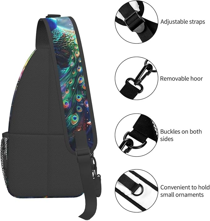 Peacock Sling Bag For Women Men Fashion Backpack Crossbody Beautiful Peacock Shoulder Bag Sling Backpack Chest Bag Travel Hiking Casual Sport Daypack