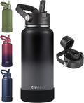 CIVAGO 32 oz Insulated Stainless Steel Water Bottle with Detachable Straw, Large Metal Water Jug with Bucket Handle, Leakproof Sports Travel Water Flask with Silicone Boot, Dishwasher Safe, Ombre Gray