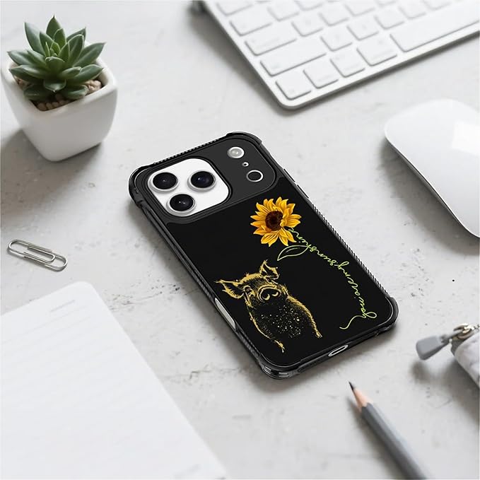 for iPhone 17 Pro Case,for MagSafe Graphic Design for Girl Boy Soft Silicone Hard Acrylic Shock Protection Designed for iPhone 17 Pro Pig Sunflower Yellow Sunshine Pattern