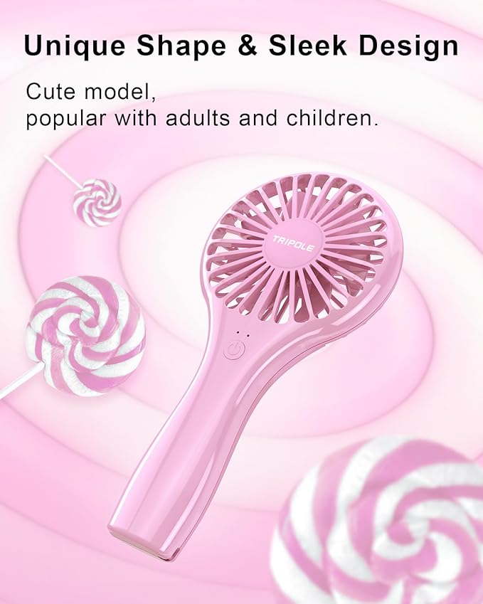 TriPole Handheld Mini Fan Battery Operated Small Personal Portable Fan Speed Adjustable USB Rechargeable Fans for Kids Girls Women Men Home Office Indoor Outdoor Travelling, Pink