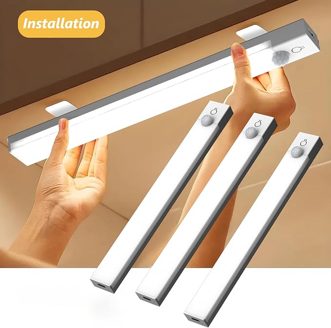 Under Cabinet Lighting 4 Inches Rechargeable Motion Sensor Light Indoor, 3 Color Dimmable Closet Light Battery Operated, USB Stick on LED Magnetic Under Counter Lights for Kitchen Stair, 6 Packs
