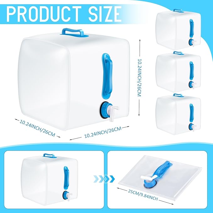 Reallnaive 3 Pack Collapsible Water Container with Spigot, Foldable Camping Water Container Portable Camping Storage Carrier Jug for Outdoors Hiking Emergency Kit Backpack(Blue,5.3 Gallon)