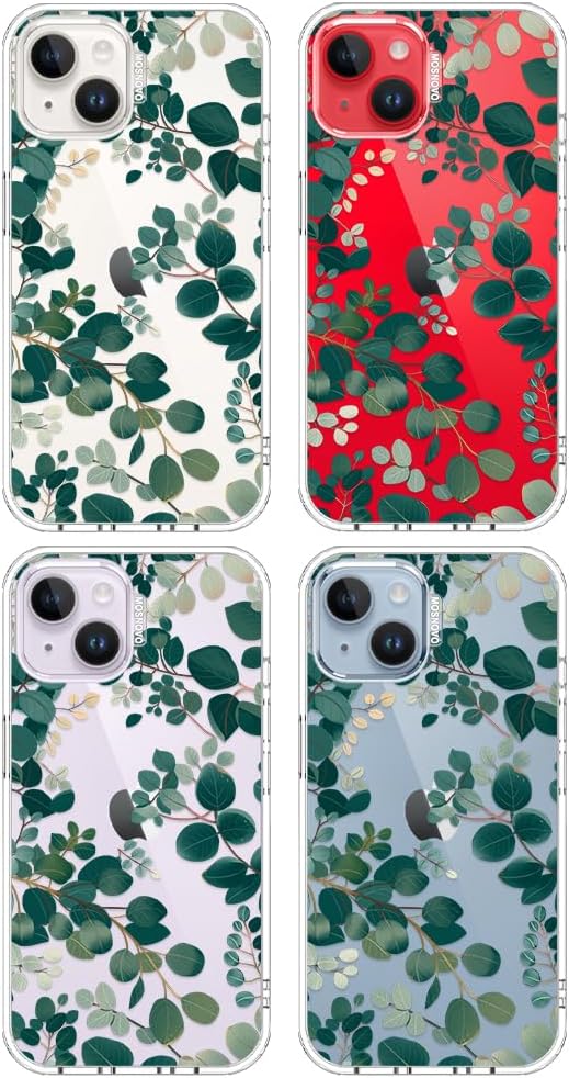 MOSNOVO for iPhone 13/14 Case | Military Grade 6.6ft Drop Tested | Clear with Eucalyptus Design