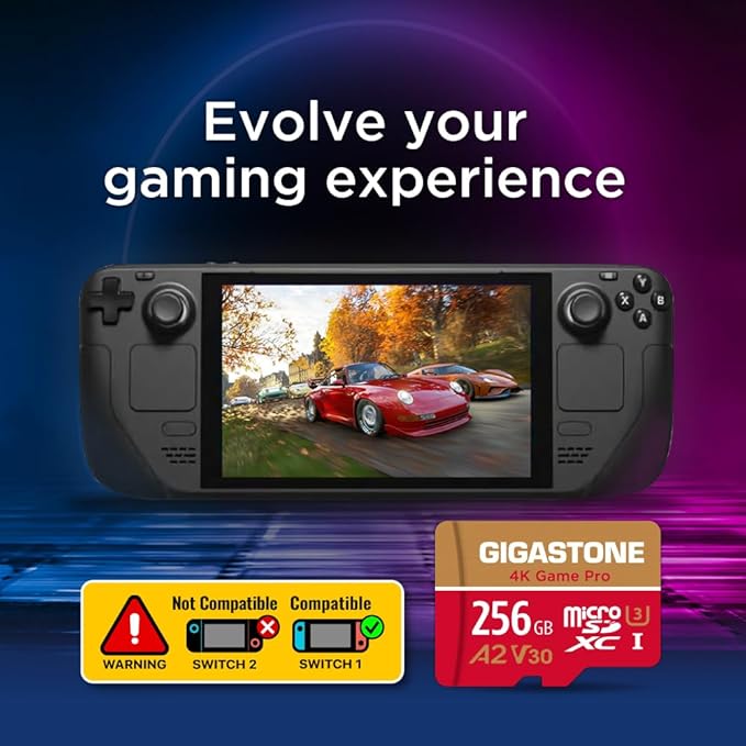 [5-Yrs Free Data Recovery] GIGASTONE 256GB Micro SD Card, 4K Game Pro, MicroSDXC Memory Card for Nintendo-Switch 1, GoPro, Action Camera, DJI, UHD Video, R/W up to 100/60MB/s, UHS-I U3 A2 V30 C10