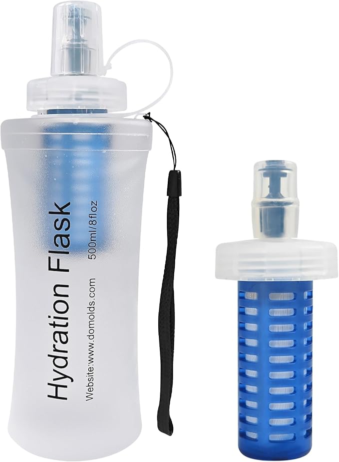 500ml Soft Flask Water Bottle, Collapsible Water Bottle with Filter, Perfect for Hiking, Backpacking, and Camping - White