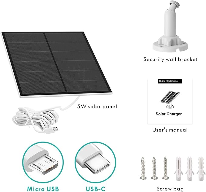 Solar Panel for Security Camera, 5W USB Solar Panel Compatible with Rechargeable Battery Camera, Solar Charger for Camera with IP65 Waterproof, Adjustable Bracket, 9.8ft Cable(3 Pack)
