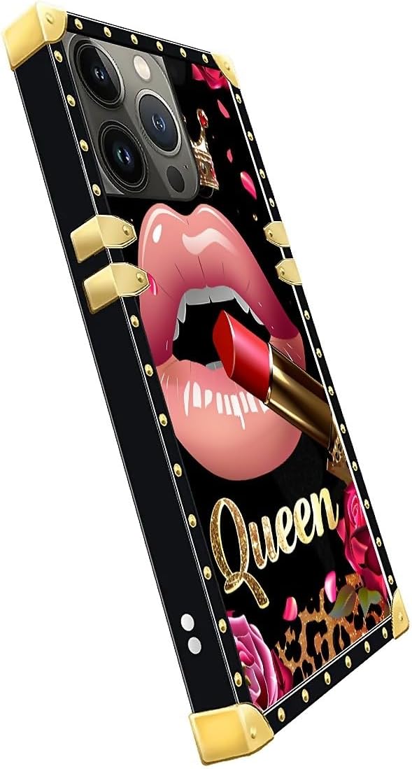 Compatible with iPhone 13 Pro Case, Glitter Red Rose Queen Leopard Lipstick Luxury Golden Decoration for Girl Women Soft TPU Shockproof Protective Hard PC Back for iPhone 13 Pro