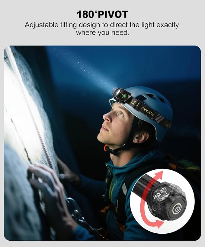 2 in 1 Detachable Flashlight & Headlamp, LED Rechargeable Head Lamp High Lumens for Adults - Hard Hat Light Running Headlight with Red Light, Magnet, 180° Tilt, Outdoor, Emergency1PC
