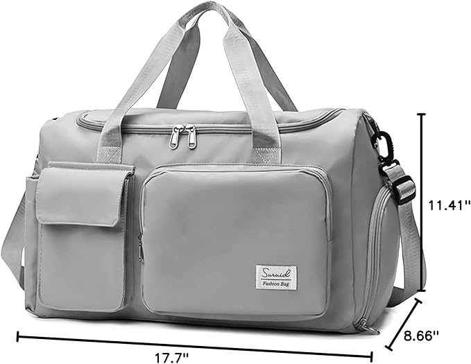 Suruid Sports Gym Duffel Bag with Shoes Compartment and Dry Wet Separated Pocket for Men and Women - Overnight Weekender Training Handbag Yoga Bag - Gray