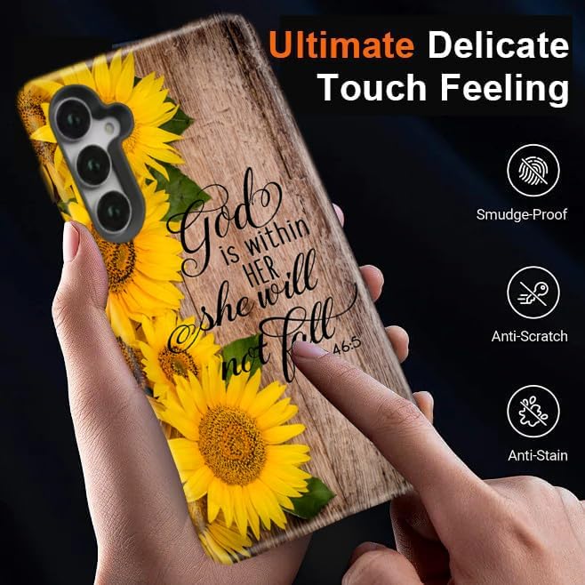 Compatible for Samsung Galaxy A56 5G Case, Dual Layer Heavy Duty 2 in 1 Shockproof Protective Phone Case,Bible Verses Psalm 46:5 Wood and Sunflower