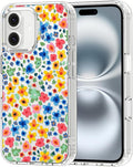 MOSNOVO Case for iPhone 16, [Buffertech 6.6ft Military-Grade Drop Protection] [Anti Peel Off Tech] Clear TPU Bumper Phone Case Cover Design - Little Flowers