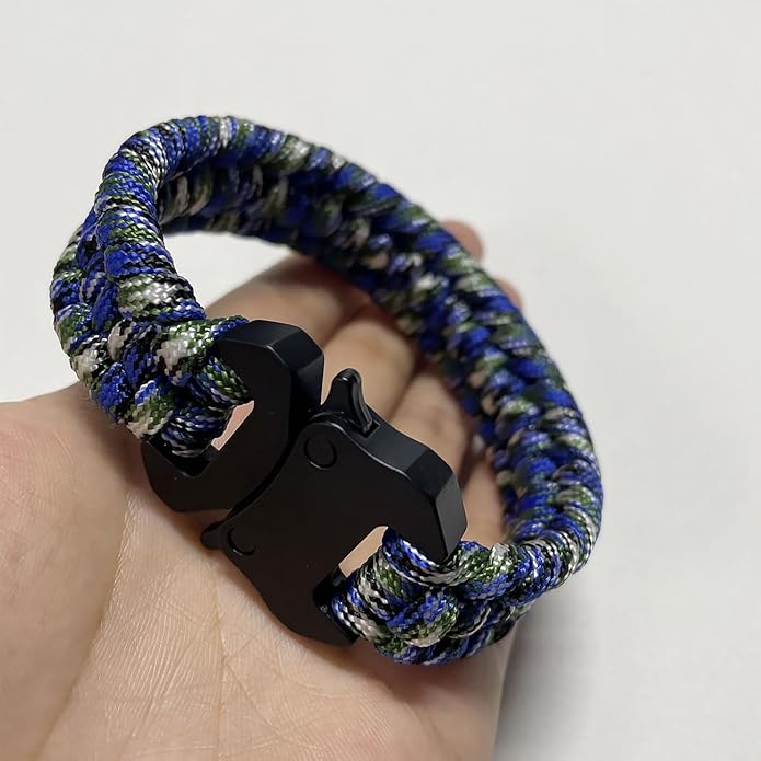 Parachute Cord Bracelets Trilobite Weaved Paracord Bracelet with Side Release Buckle 8.7 inch Black Bracelet for Men Women 1 Set
