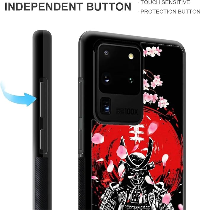 for Samsung Galaxy S20 Ultra Case, Sakura Japanese Samurai Pattern Graphic Design Girl Boy Soft Silicone Hard Acrylic Shock Protection for Samsung Galaxy S20 Ultra