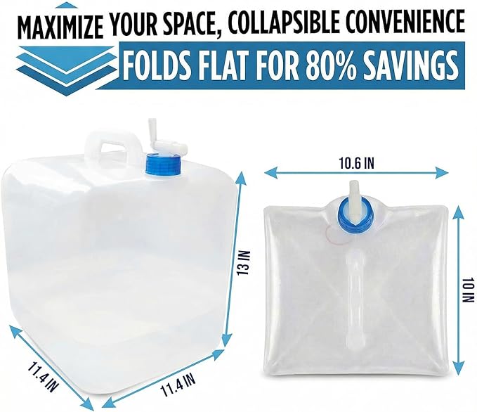 3-Pack 5.3 Gallon (20L) Collapsible Water Containers with Spigot - BPA-Free PE Water Jug - Leak-Proof Water Storage Bag for Camping, Hiking & Emergency Backup - Portable, Foldable