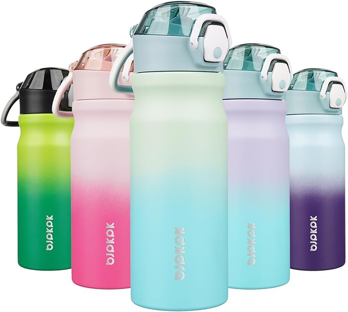 BJPKPK Insulated Water Bottle 18oz Stainless Steel Water Bottles with Straw and Carry Handle Double Wall Metal Thermal Flask,Mint