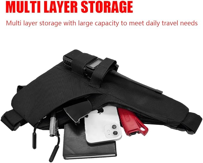 Universal Radio L Shape Chest 2 Pockets Harness Tactical Vest Nylon Vest Walkie Talkie Chest Rig Pack Pouch Holster for Baofeng Motorola Two Way Radio Vest (Black)