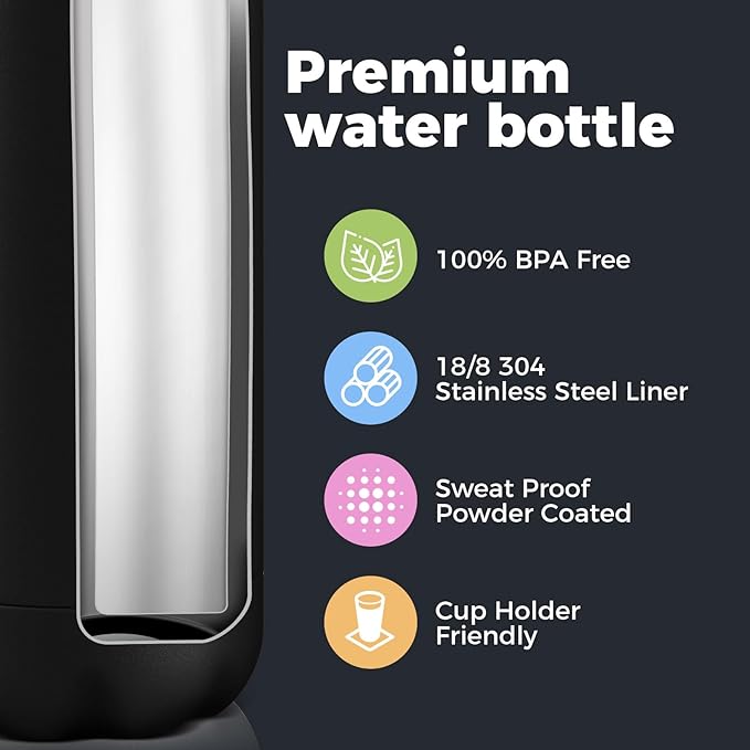 Volhoply 17oz Insulated Water Bottles MultiPack, BPA Free Water Bottle for Kids, Gym, Travel, Sports, Available in Packs of 1, 4, or 8（Black,4 Pack）