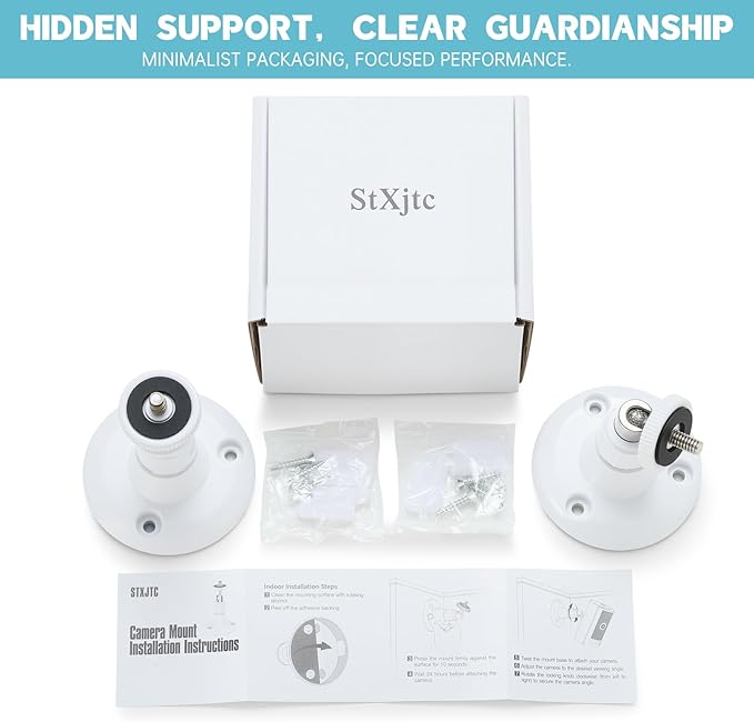 2 Pack Ring Camera Mount Bracket for Ring Stick Up Cam, Ring Outdoor Cam Plus , Ring Indoor Cam | 360° Adjustable Wall Mount or Celling Mount , No Drill , Weatherproof (White)
