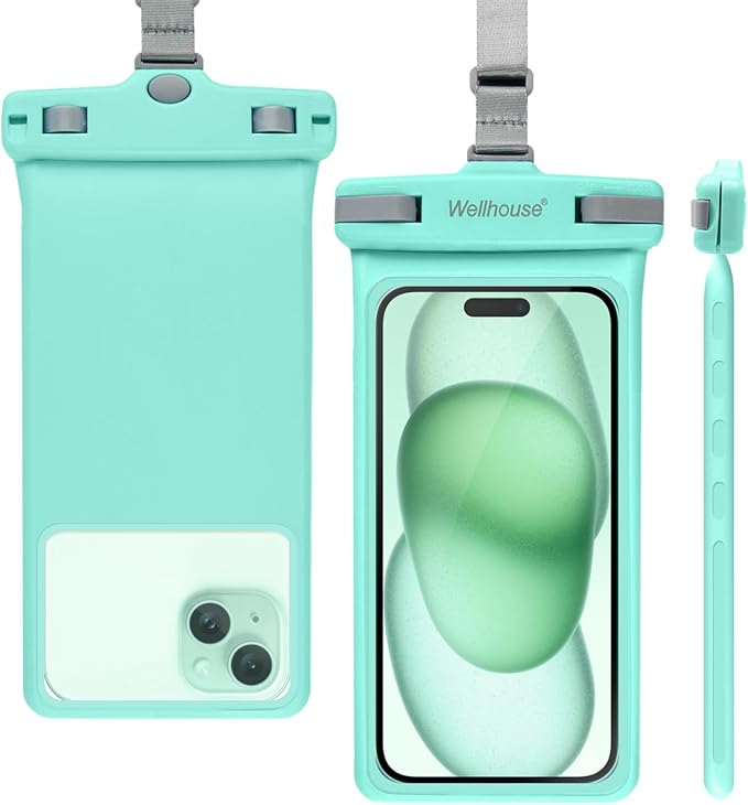 wellhouse Waterproof Phone Pouch, Waterproof Phone Case for iPhone 17 16 15 14 13 Pro Max XS Samsung, IPX8 3D Cellphone Dry Bag Beach Essentials (1 Pack - Crystal Green7.0, 7 inch)