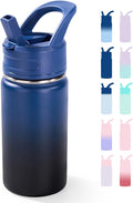 Fijinhom 12oz Kids Water Bottle for School, Toddler Bottles with Straws, Stainless Steel Vacuum Insulated Water Bottle for Boys&Girls, Leak-Proof, BPA-Free, Blue Black