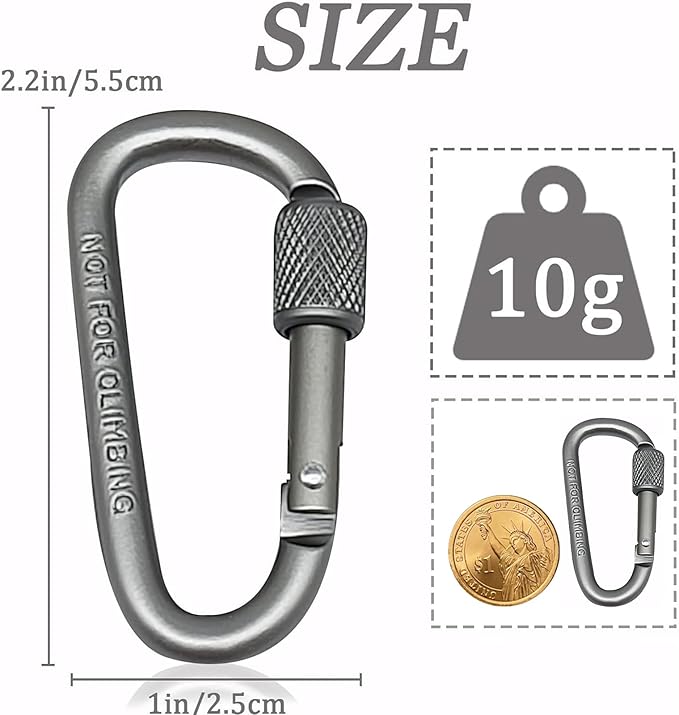 YUCHIYA 8 Pack D-Shape Carabiner Clasp with Screw Gate, 2.2 Inch Mini Keychain Clip Key Chain Buckle, Aluminum Alloy Keyrings Hook for Outdoor Hiking not for Climbing