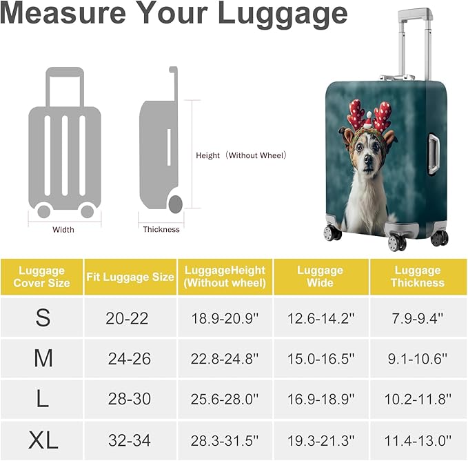 ANNA QUEEN Christmas Dog Luggage Cover, Cute Puppy with Reindeer Antlers Suitcase Protector, Washable Stretchable Travel Sleeve for 20-22 Inch Luggage