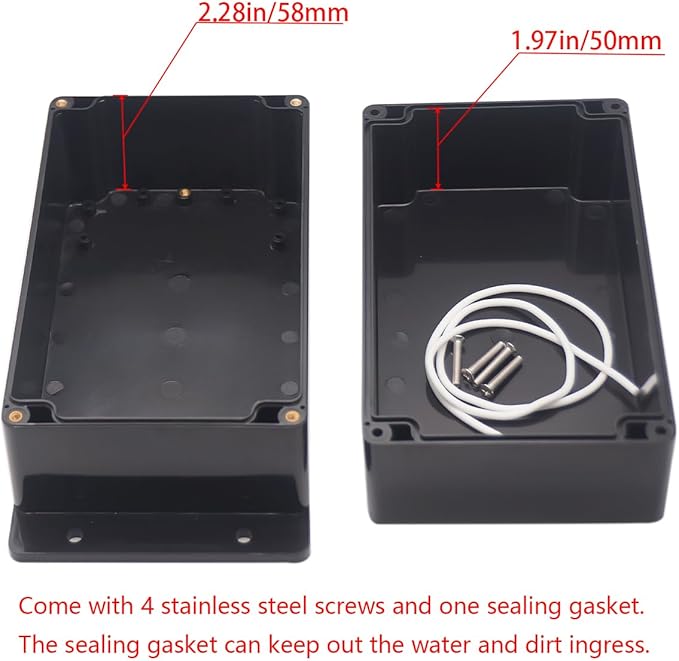 Project Box ABS Black Electrical Boxes IP65 Outdoor Waterproof Box Electronic Junction Box Fixed Ear Power Enclosure with Cable Glands for DIY Project 7.87 x 4.72 x 4.45 inch (200x120x113mm)