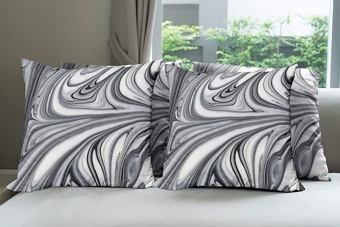 Ambesonne Abstract Throw Pillow Cushion Case Pack of 4, Mix of White and Black Hallucinatory and Surreal Liquid Marble Graphic Artwork, Modern Accent Double-Sided Digital Printing, 16", Grey
