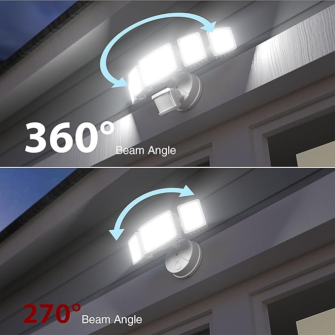 Onforu 150W 15000LM LED Security Lights Motion Sensor Outdoor, Dusk to Dawn Flood Lighting, 5 Heads 360° Wide Angle Illumination, 6500K IP65 Waterproof Hardwired Floodlight Motion Detection (White)