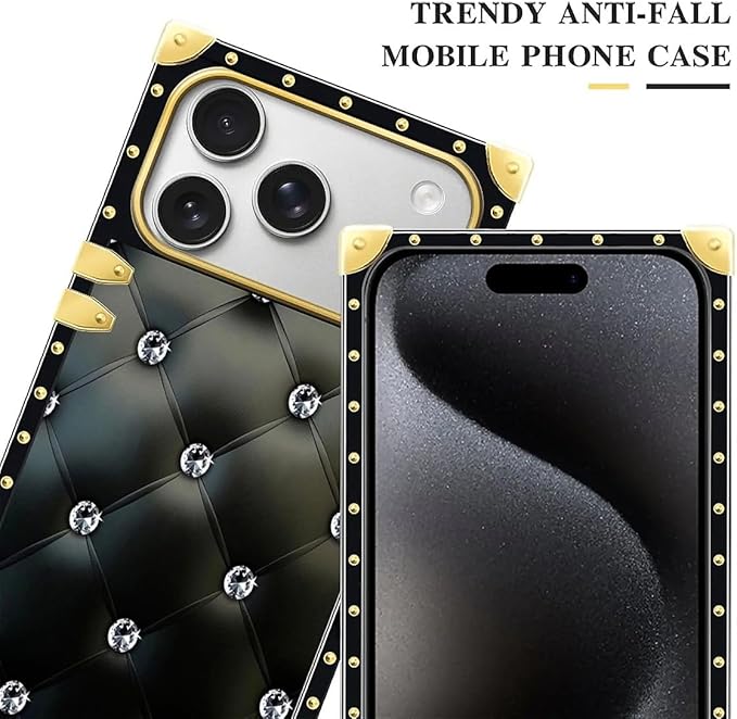 for iPhone 17 Pro Max Case Luxury Golden Decoration for Girl Women Soft TPU Shockproof Protective Hard PC Back for iPhone 17 Pro Max Crazy Pattern Shiny Black Sofa Crystal