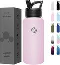 COKTIK 32oz Sports Water Bottle, Stainless Steel Water Bottle for Insulated, Reusable Travel Bottle, With Straw, With Handle Grip for Easy Carrying, Suitable for Cycling, Outdoor Vacations(Blush)