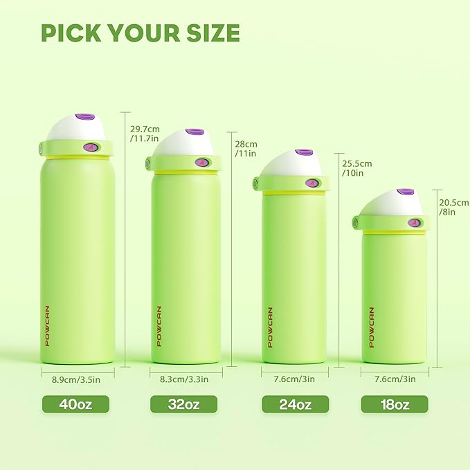 POWCAN 18 oz Insulated Water Bottle: 2-in-1 Push-Button Spout & Quick-Flip Straw, Leakproof, Cold 24Hrs, Lockable, Fits Car Cup Holder, Stainless Steel Cup for Sports, Travel, Daily Use (Scare School)