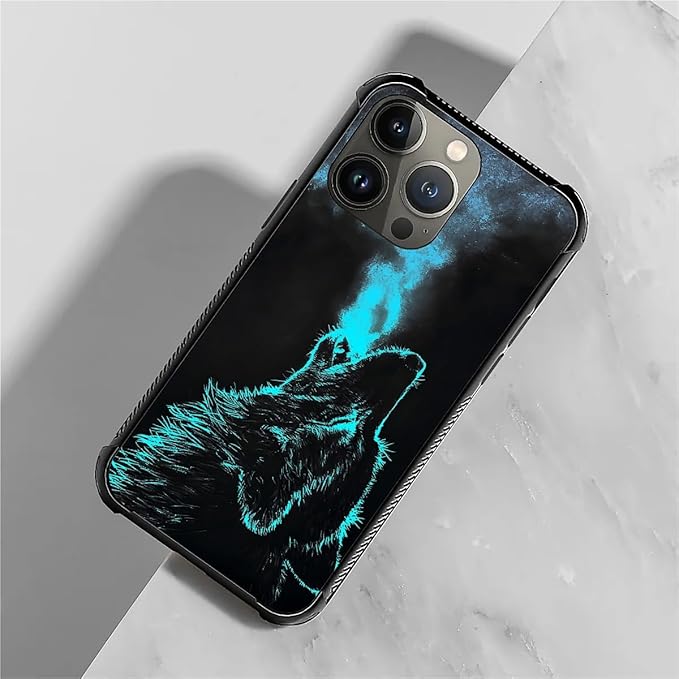 for iPhone 13 Pro Case, Blue Breathing Wolf Pattern Graphic Design Girl Boy Soft Silicone Hard Acrylic Shock Protection for iPhone 13 Pro