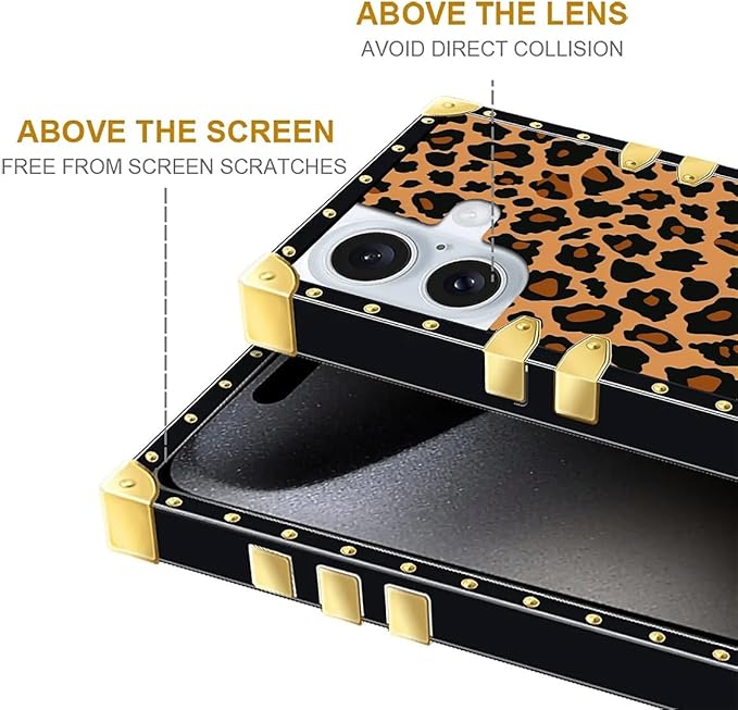 Compatible with iPhone 16 Plus Case, Brown Leopard Texture Luxury Golden Decoration for Girl Women Soft TPU Shockproof Protective Hard PC Back
