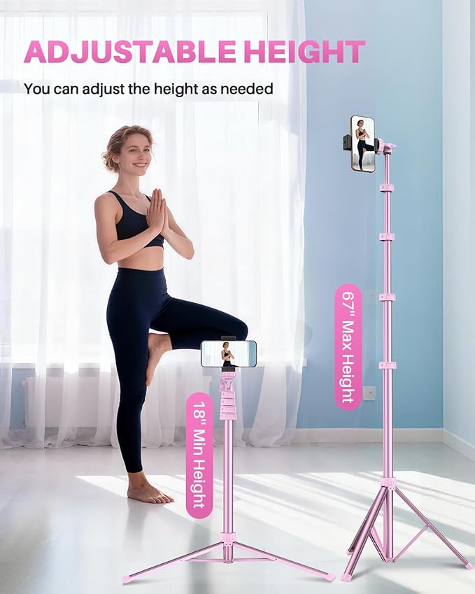 67" Phone Tripod, MIIASI Extendable Tripod for iPhone, Selfie Stick with Remote and Phone Holder, Compatible with iPhone/Android/Camera, Light Stand