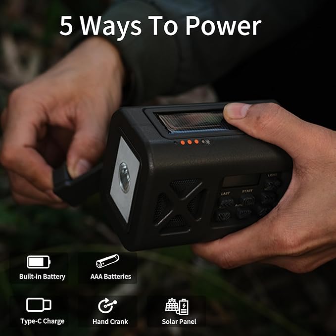 【2025 Newest】 Emergency Crank Weather Radio, NOAA/AM/FM Portable Solar Radio, USB Charged, Battery Powered, Hand Crank, SOS Alarm, Flashlight (Green)