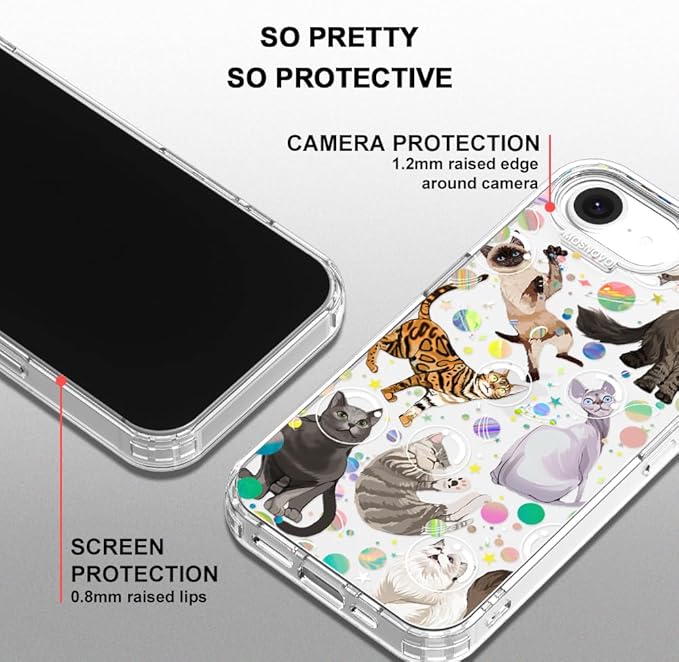 MOSNOVO for iPhone 17e Case/iPhone 16e Case, Shockproof Military-Grade Protection 6.6ft Drop Tested, Clear Phone Case for iPhone 16e / iPhone 17e, Space Cat Design
