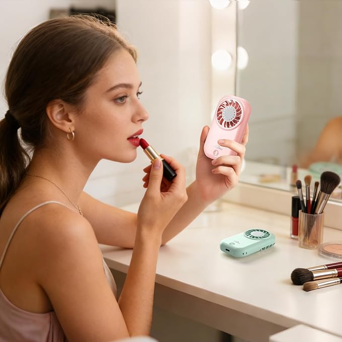 WHATOOK Mini Fan Small Portable Fans: 5 Speeds Personal Makeup Handheld Fans USB Rechargeable, Lightweight Home Office Outdoor Travel, Kids, Summer Essentials, Gift for Women and Girls