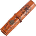 GORGECRAFT PU Leather Pencil Bag Strap Vintage Treasure Map Compass Cover Rollup Storage Organizer Retro Pen Bag Wrap Roll Case Holder Portable Stationery Pouch with Alloy Charming Rectangle(Peru)