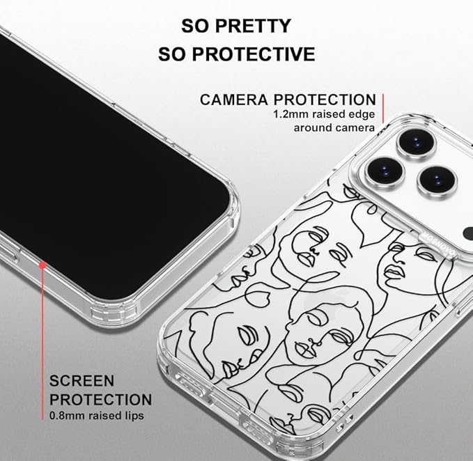 MOSNOVO for iPhone 17 Pro Case | Military Grade 6.6ft Drop Tested | Camera Control | Clear with Abstract Face Line Art Design