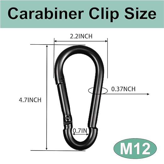 Black Carabiner, Heavy Duty Galvanized Steel Spring Snap Hook Carabiner Clips with 1000LBS Holding Capacity, Ideal for Outdoor, Hammock, Swing and Travel (10PCS M12 4.7Inch)