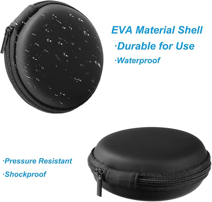 PATIKIL 3.54" Diameter Electronic Organizer Case, 2Pcs EVA Hard Waterproof Round Travel Carrying Case with Zipper for Digital Multimeter, Camera, Charger Cord, Earphone, Black