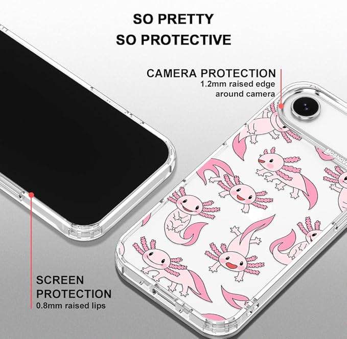 MOSNOVO for iPhone Air Case | Military Grade 6.6ft Drop Tested | Camera Control | Clear with Pink Axolotl Design