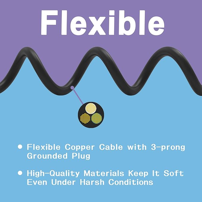 Indoor Outdoor Extension Cord 50 FT, 16/3 SJTW Weatherproof Black Electrical Cords, 13 AMP Heavy Duty 3 Prong Power Cable Great for Garden, Landscaping & Holiday Decorations