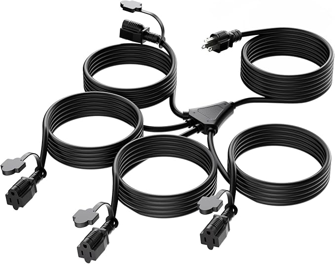 K KASONIC - 31FT Christmas Lights Outdoor Extension Cord with Mutil Outlets, ETL Listed Heavy Duty Electrical Cord with Protective Covers, Weatherproof Extension Cord for Outside, 16AWG/1625W, Black