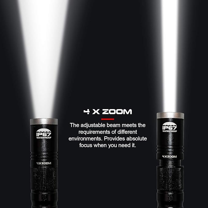 okcomuy Rechargeable LED Pen Light Flashlight,300 Lumens IP67 Waterproof with Pocket Clip 4-Zoomable| 3 Modes, Prefect Pocket Small Flashlight for Inspection,Work,Repair,Camping