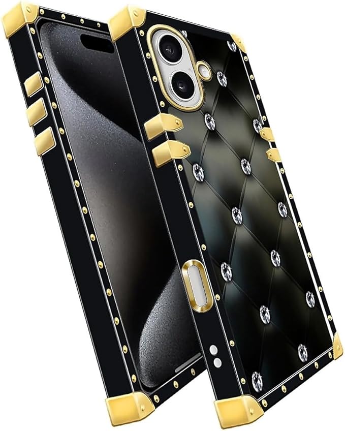 for iPhone 17 Case Luxury Golden Decoration for Girl Women Soft TPU Shockproof Protective Hard PC Back for iPhone 17 Crazy Pattern Shiny Black Sofa Crystal
