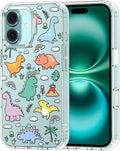 MOSNOVO Case for iPhone 16, [Buffertech 6.6ft Military-Grade Drop Protection] [Anti Peel Off Tech] Clear TPU Bumper Phone Case Cover Design - Dinosaur Land