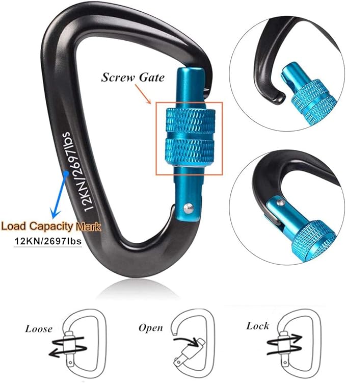 STURME 12kN (2697 lbs) Heavy Duty Locking Carabiner Clips for Outdoor, Camping, Hiking, Securing Pets, Hammock, Dog Leash Harness