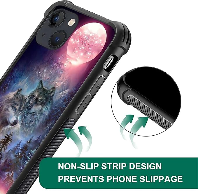 for iPhone 14 Plus Case, Star Two Wolfs Howling Pattern Graphic Design Girl Boy Soft Silicone Hard Acrylic Shock Protection for iPhone 14 Plus